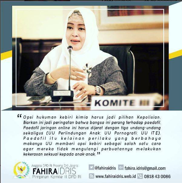 Fahira Idris dukung hukuman kebiri